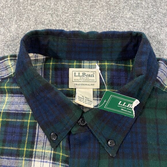 L.L. Bean Scotch Plaid Colorblock Flannel Shirt Adult XL Blue Green Blackwatch - Picture 7 of 16